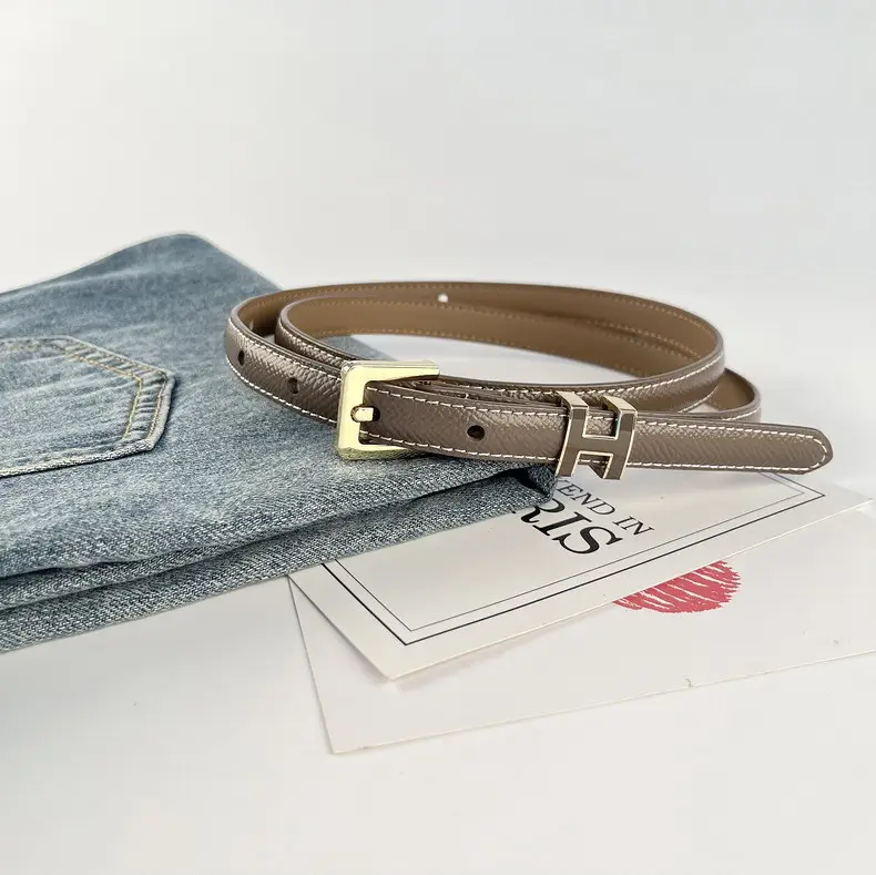 Women's Genuine Leather Belt焦糖色 Gold Buckle — feature 21