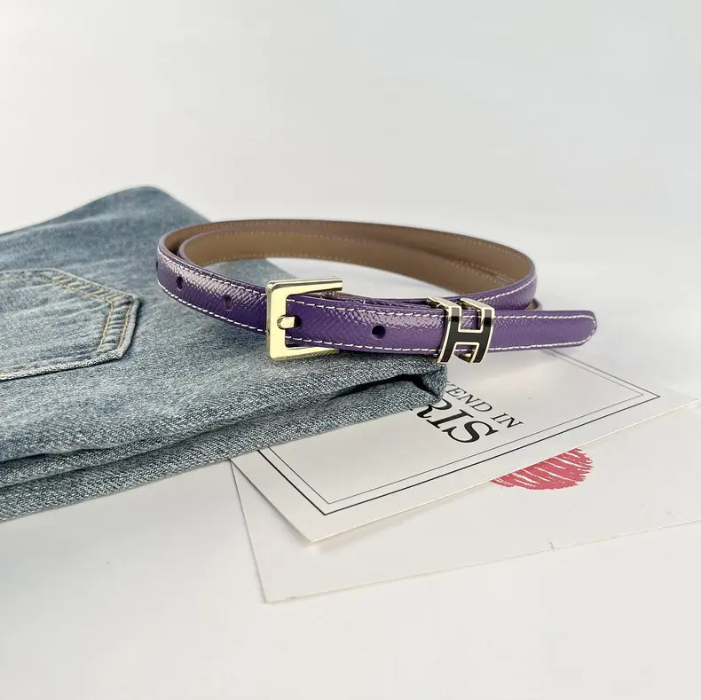 Women's Genuine Leather Belt焦糖色 Gold Buckle — feature 22