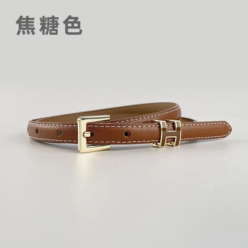 Women's Genuine Leather Belt焦糖色 Gold Buckle - Image 2