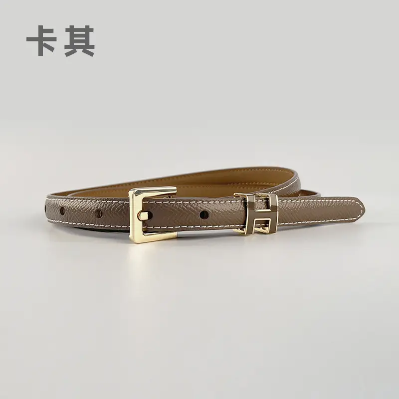 Women's Genuine Leather Belt焦糖色 Gold Buckle - Image 4