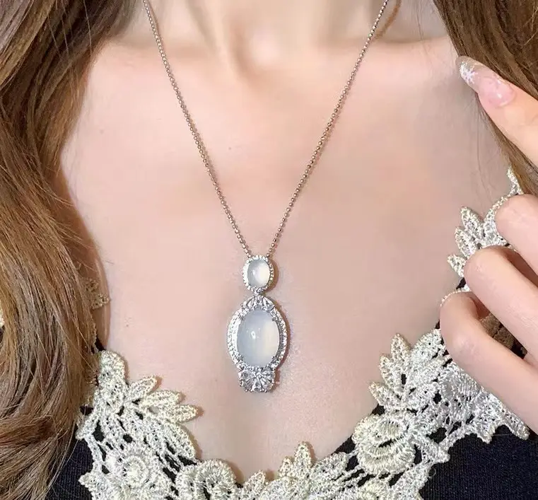 Silver Diamond Ice Horse Pendant Light Necklace for Women - Image 2