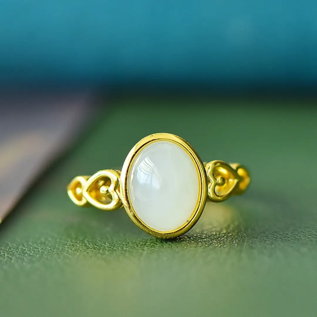 Copper Inlaid Hetian Jade White Jade Ring — feature 3