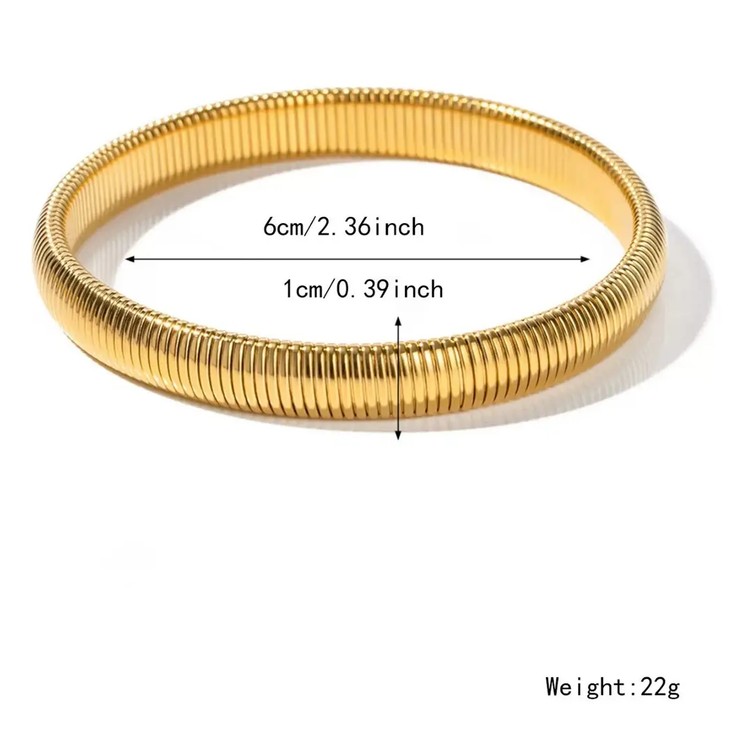 Thick European and American Cross-Border Popular Jewelry Elastic Wide Titanium Steel Bracelet for Women Light Luxury Public Exaggerated Niche Vertical Stripes Ring