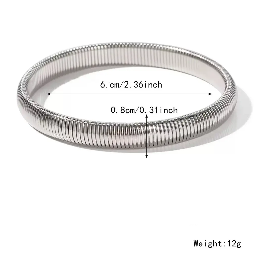 Thick European and American Cross-Border Popular Jewelry Elastic Wide Titanium Steel Bracelet for Women Light Luxury Public Exaggerated Niche Vertical Stripes Ring