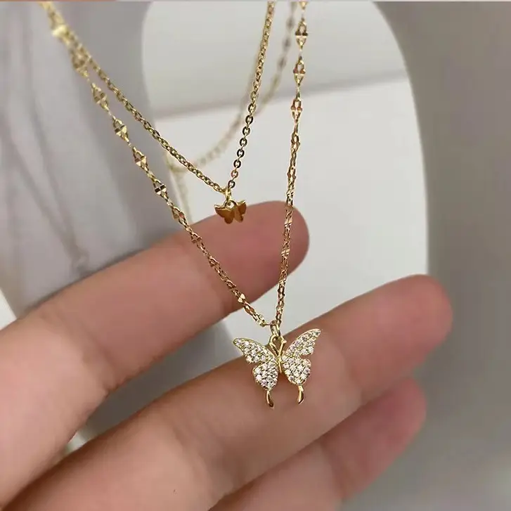 Ins Cold Style Butterfly Double Layer Necklace