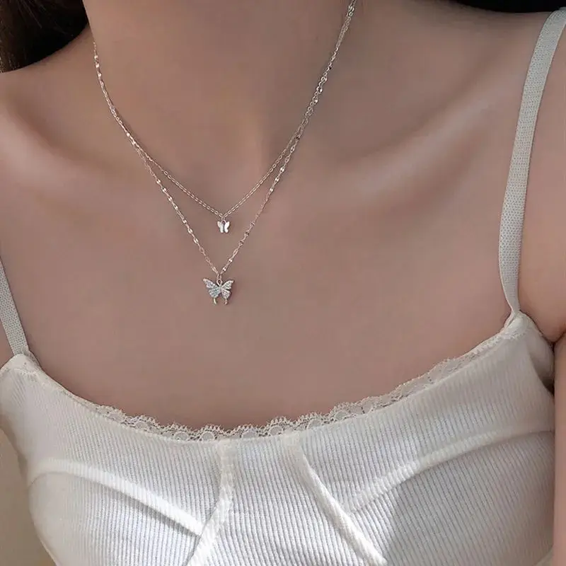 Ins Cold Style Butterfly Double Layer Necklace