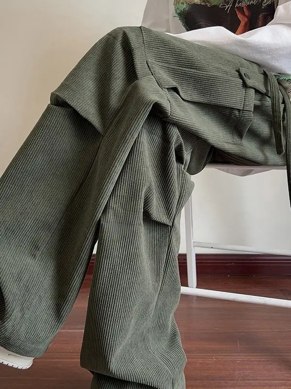 Men's Grey Loose Straight Cargo Pants Winter Casual Wear