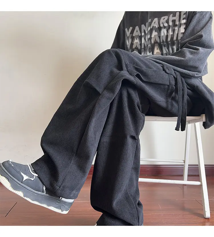Men's Grey Loose Straight Cargo Pants Winter Casual Wear — feature 10