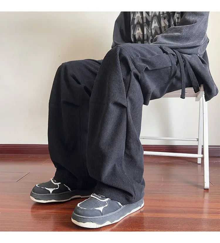 Men's Grey Loose Straight Cargo Pants Winter Casual Wear — feature 11