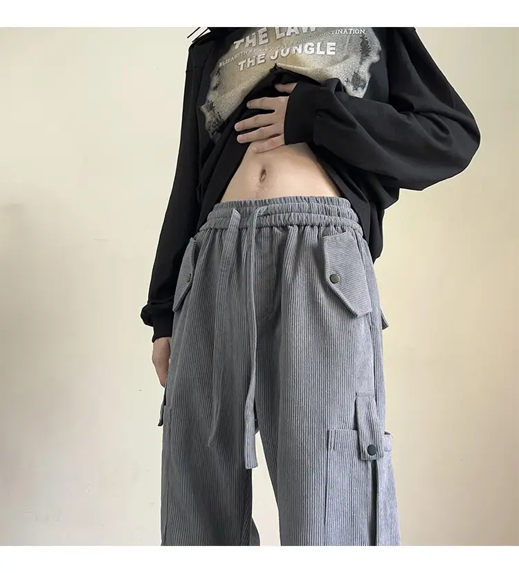 Men's Grey Loose Straight Cargo Pants Winter Casual Wear — feature 16