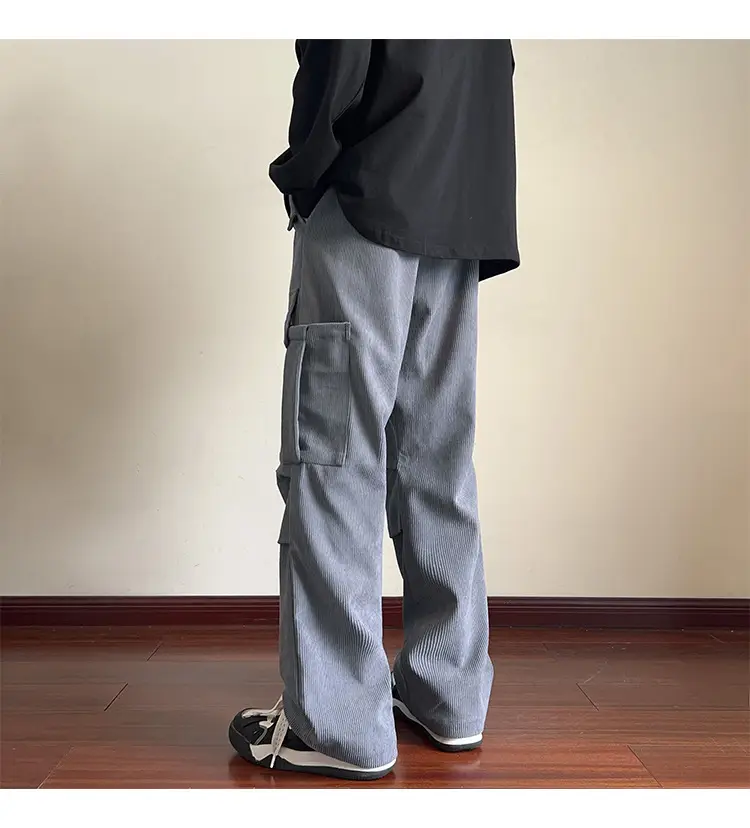 Men's Grey Loose Straight Cargo Pants Winter Casual Wear — feature 22