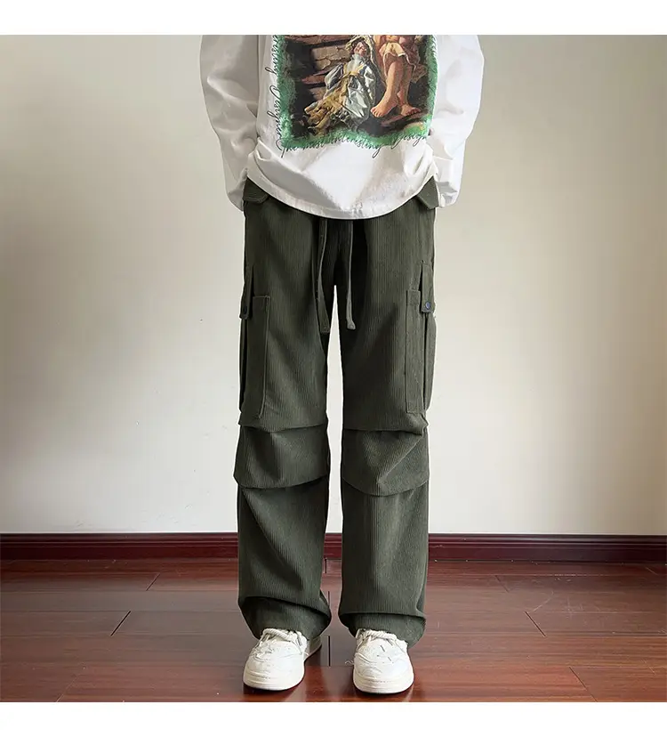 Men's Grey Loose Straight Cargo Pants Winter Casual Wear — feature 23