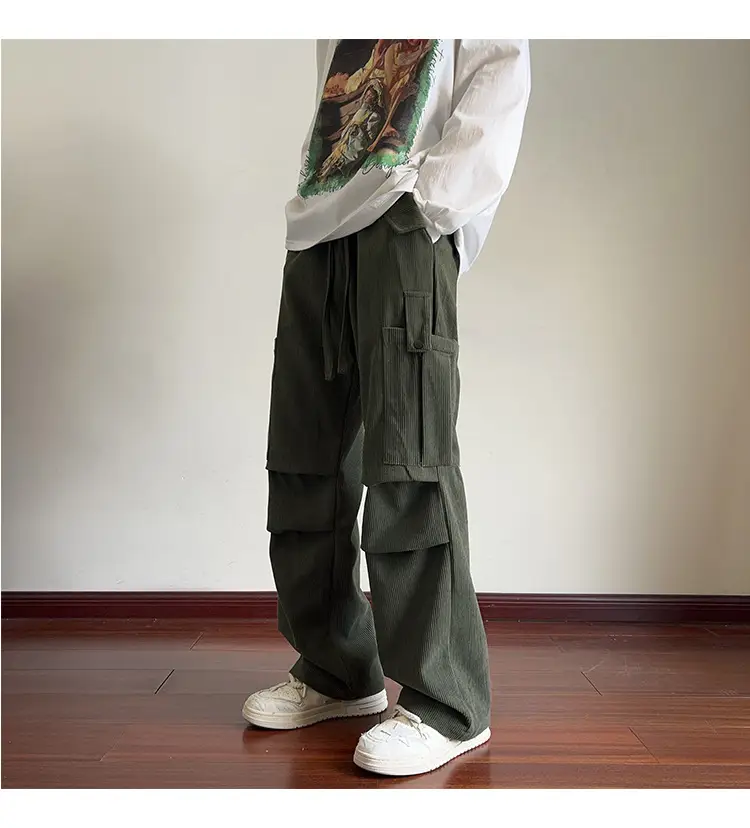 Men's Grey Loose Straight Cargo Pants Winter Casual Wear — feature 24