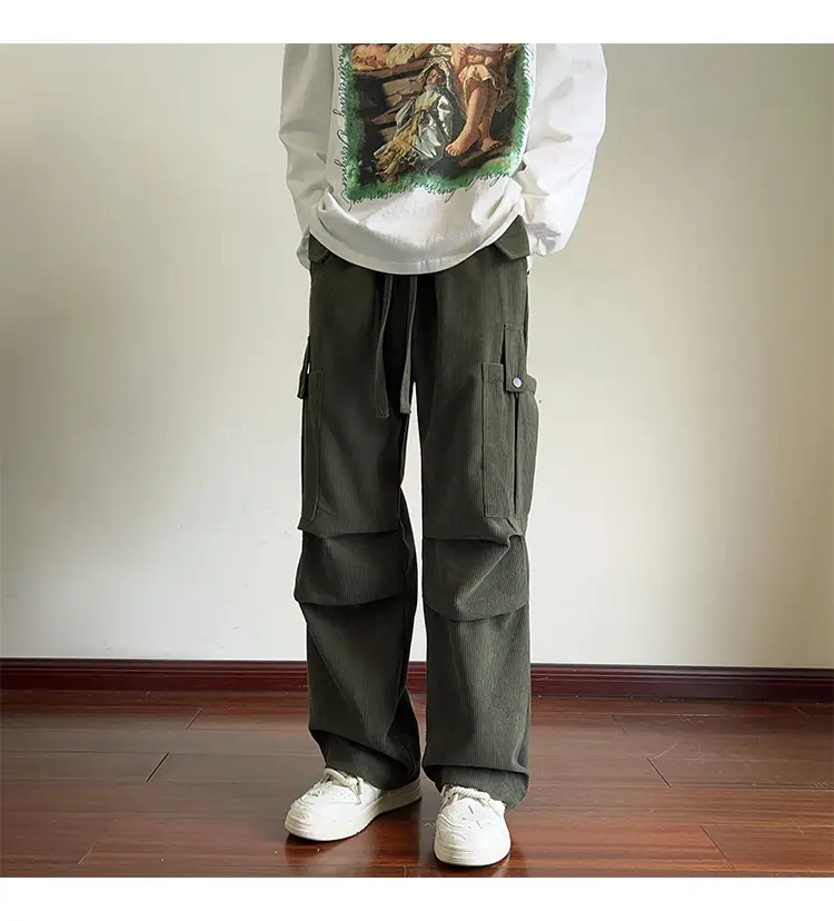 Men's Grey Loose Straight Cargo Pants Winter Casual Wear — feature 25