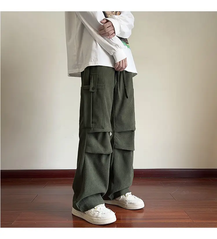 Men's Grey Loose Straight Cargo Pants Winter Casual Wear — feature 26