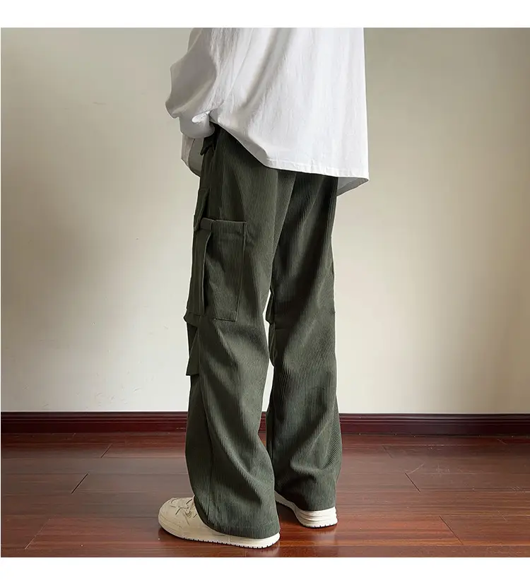 Men's Grey Loose Straight Cargo Pants Winter Casual Wear — feature 27
