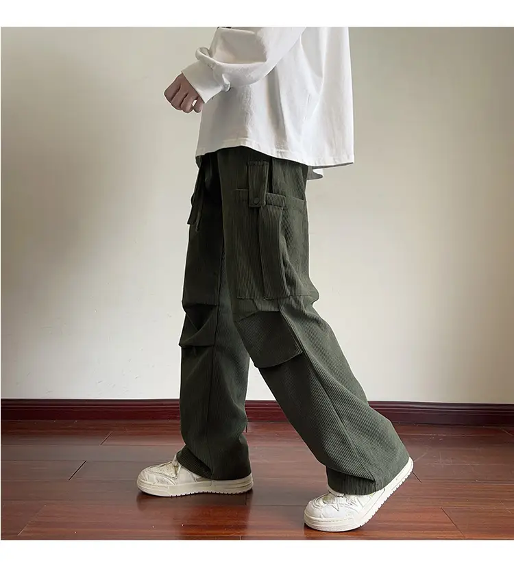 Men's Grey Loose Straight Cargo Pants Winter Casual Wear — feature 28