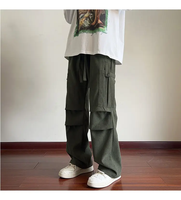 Men's Grey Loose Straight Cargo Pants Winter Casual Wear — feature 29