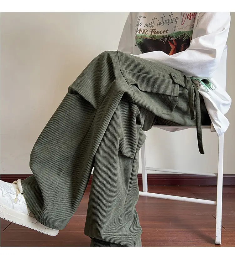 Men's Grey Loose Straight Cargo Pants Winter Casual Wear — feature 30