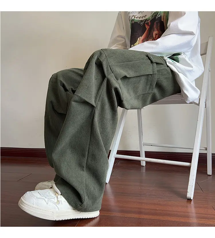 Men's Grey Loose Straight Cargo Pants Winter Casual Wear — feature 31