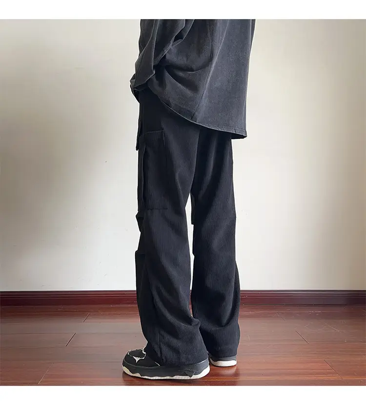Men's Grey Loose Straight Cargo Pants Winter Casual Wear — feature 5