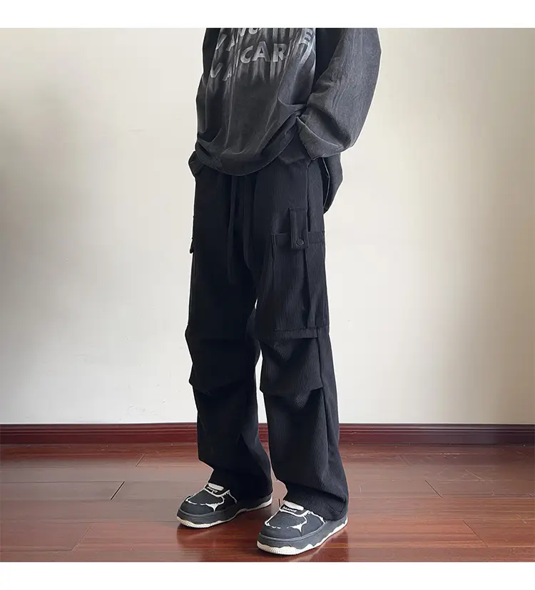 Men's Grey Loose Straight Cargo Pants Winter Casual Wear — feature 8