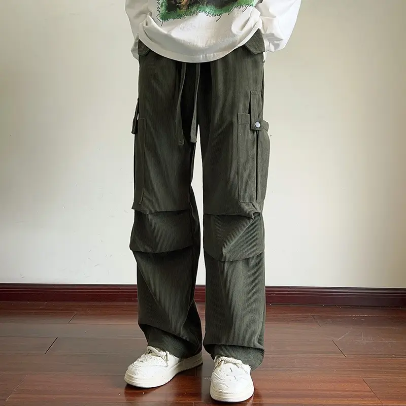 Men's Grey Loose Straight Cargo Pants Winter Casual Wear