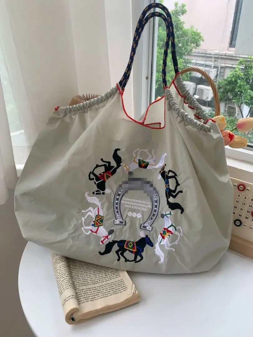 Women Embroidered Canvas Tote Bag Large Capacity Crossbody