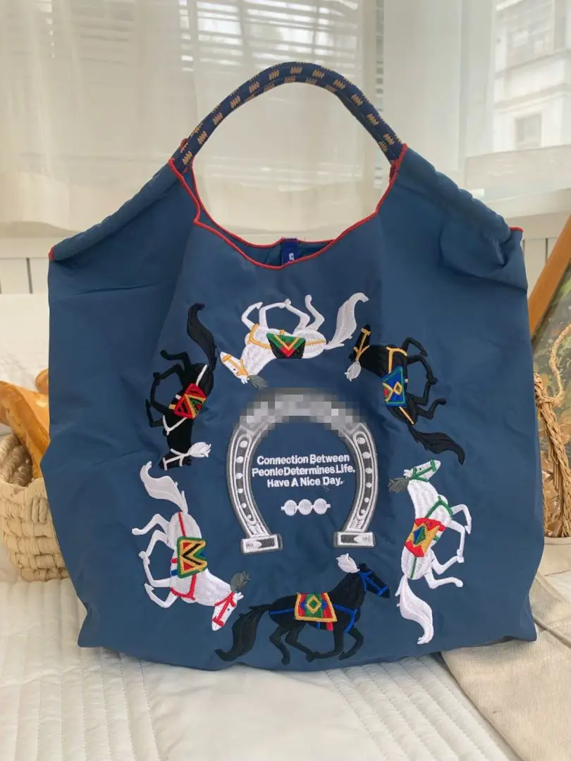 Women Embroidered Canvas Tote Bag Large Capacity Crossbody