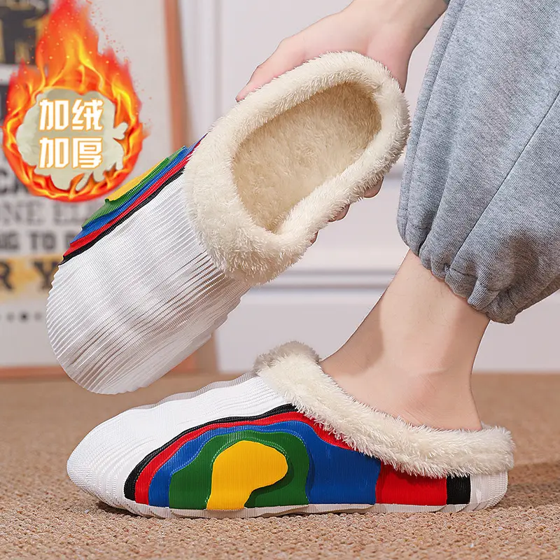 Cotton slippers men's winter new casual fashion home fleece-lined warm closed toe waterproof couple cotton slippers trendy cross-border - Image 2