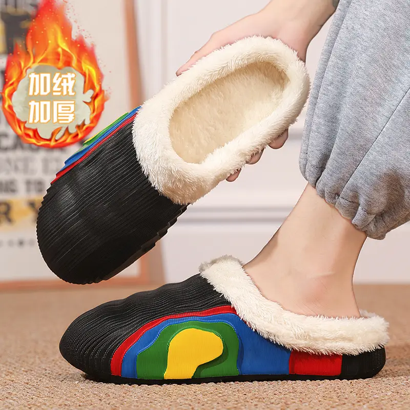 Cotton slippers men's winter new casual fashion home fleece-lined warm closed toe waterproof couple cotton slippers trendy cross-border - Image 3