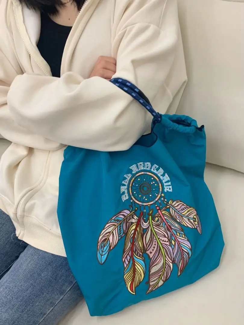 New Feather Embroidered Nylon Shopping Bag Large Capacity - Image 5