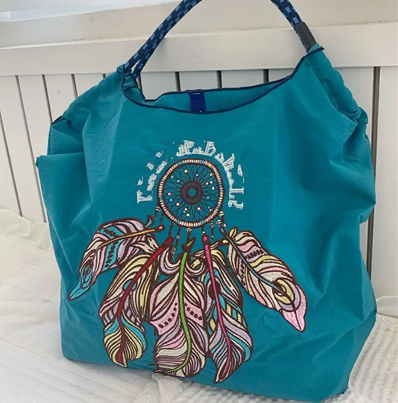 New Feather Embroidered Nylon Shopping Bag Large Capacity — feature 4