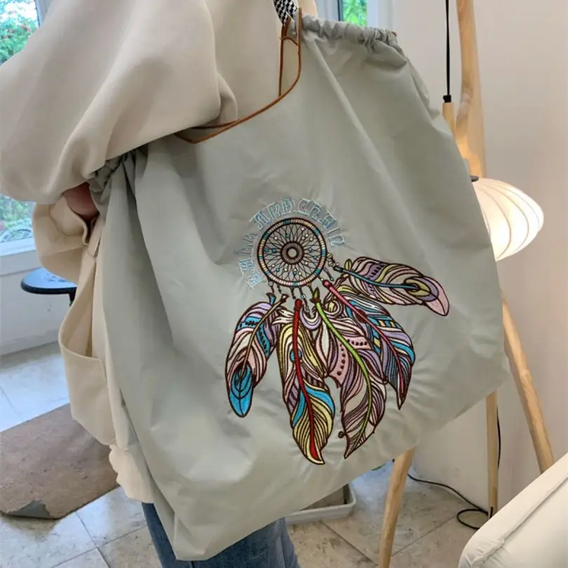 New Feather Embroidered Nylon Shopping Bag Large Capacity — feature 6
