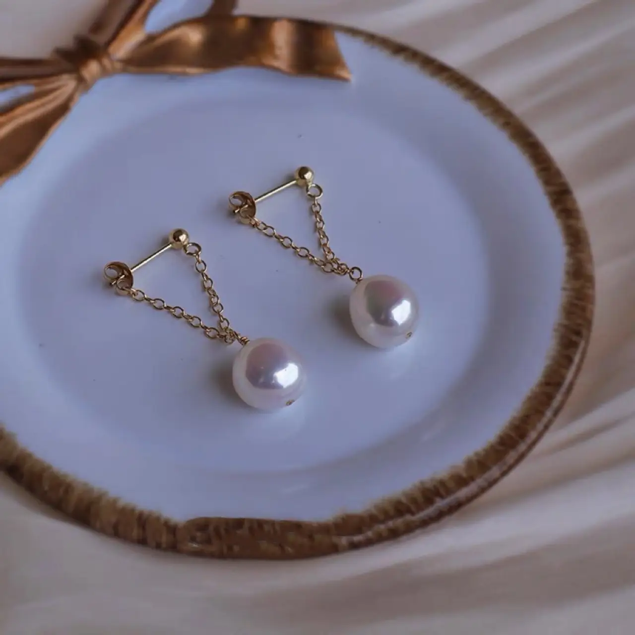 Silver Pearl Earrings Chain Long Freshwater Baroque Design - Image 3