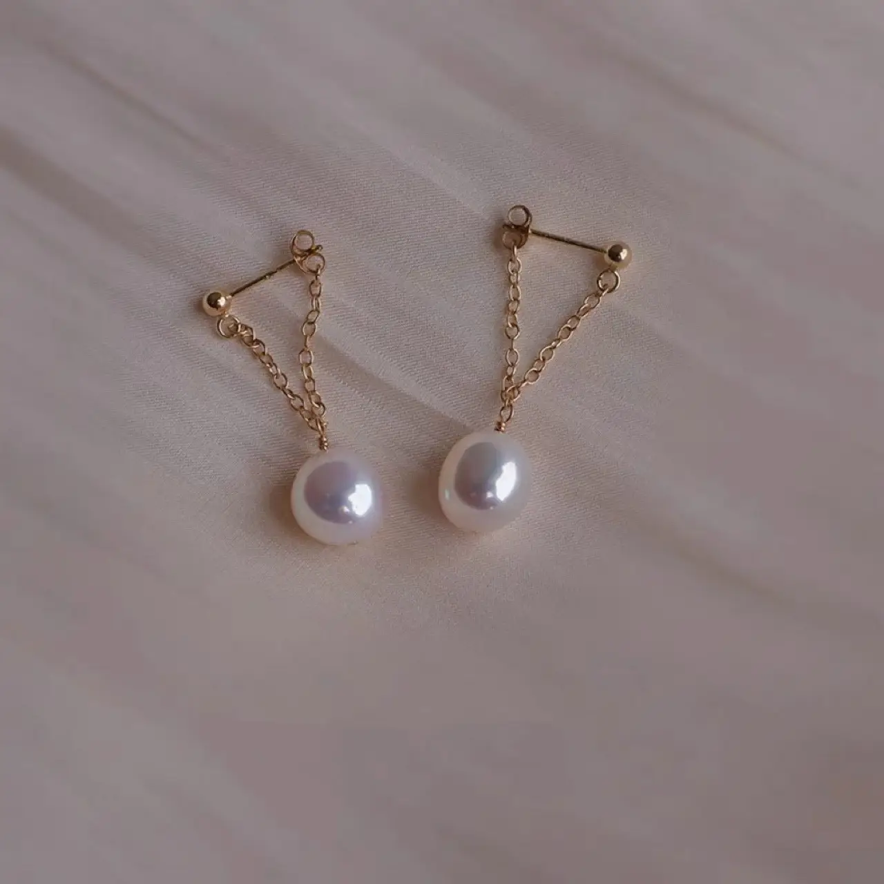 Silver Pearl Earrings Chain Long Freshwater Baroque Design - Image 4