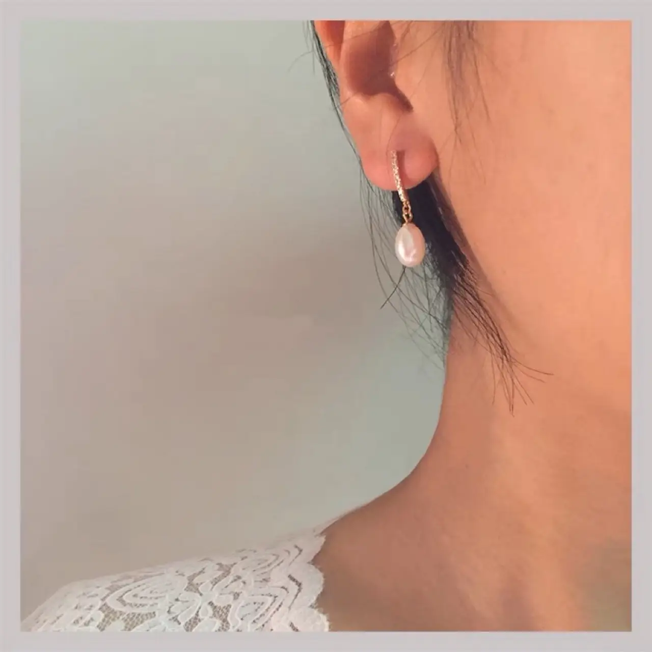 Natural Pearl Drop Earrings with Zircon Rhinestone