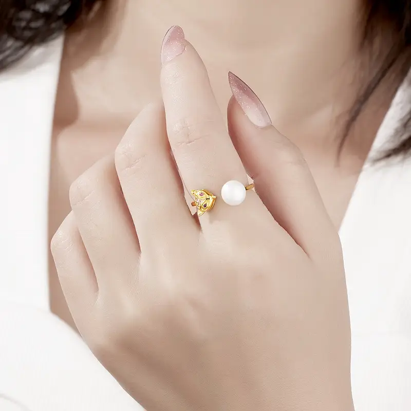 Joker Fresh Water Pearl Finger Ring Gold Plated