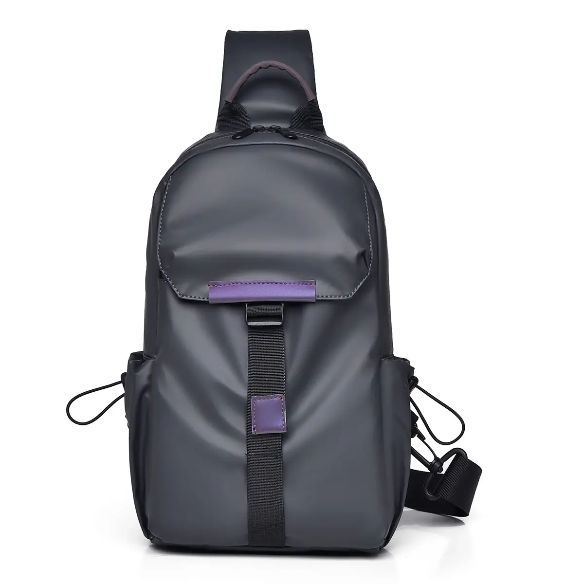 Men's Grey Crossbody Travel Bag with Purple Accents