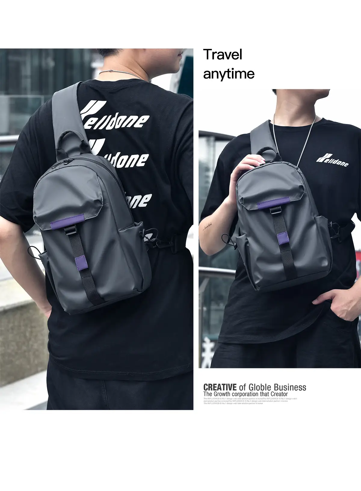 Men's Grey Crossbody Travel Bag with Purple Accents — feature 12