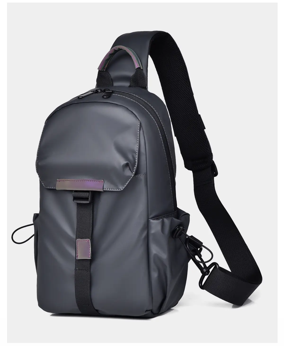 Men's Grey Crossbody Travel Bag with Purple Accents — feature 15