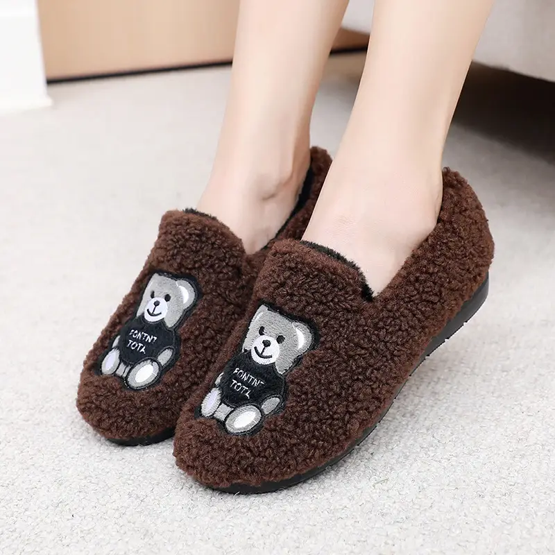 2026 New Furry Women's Shoes Autumn and Winter Bear Loafers Fashionable Versatile Plush Flat Cotton Shoes Student Cotton Slippers - Image 9
