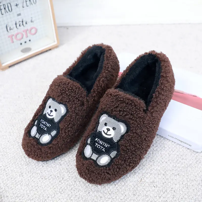 2026 New Furry Women's Shoes Autumn and Winter Bear Loafers Fashionable Versatile Plush Flat Cotton Shoes Student Cotton Slippers - Image 2