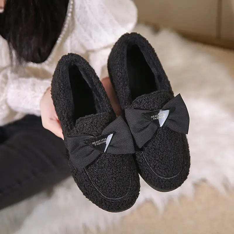 2026 New Furry Women's Shoes Autumn and Winter Bear Loafers Fashionable Versatile Plush Flat Cotton Shoes Student Cotton Slippers - Image 5
