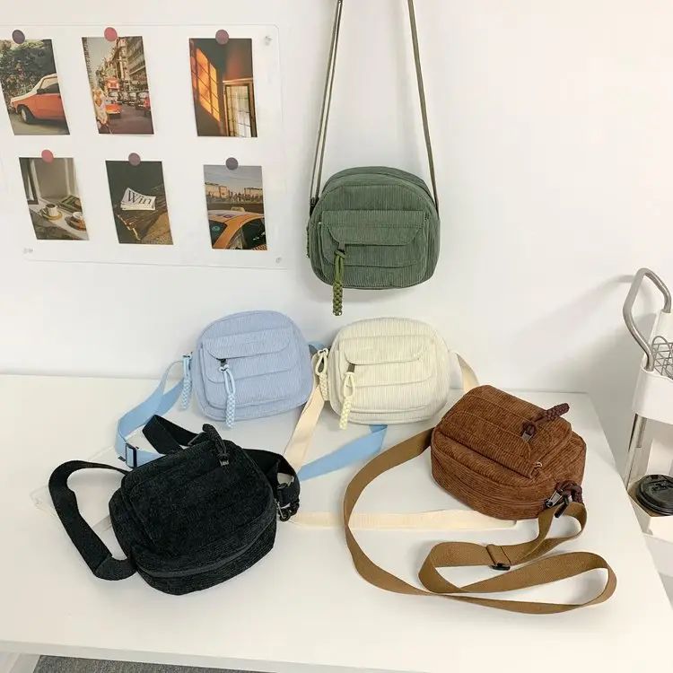 2024 Spring Corduroy Shoulder Messenger Bag Cream - Image 7