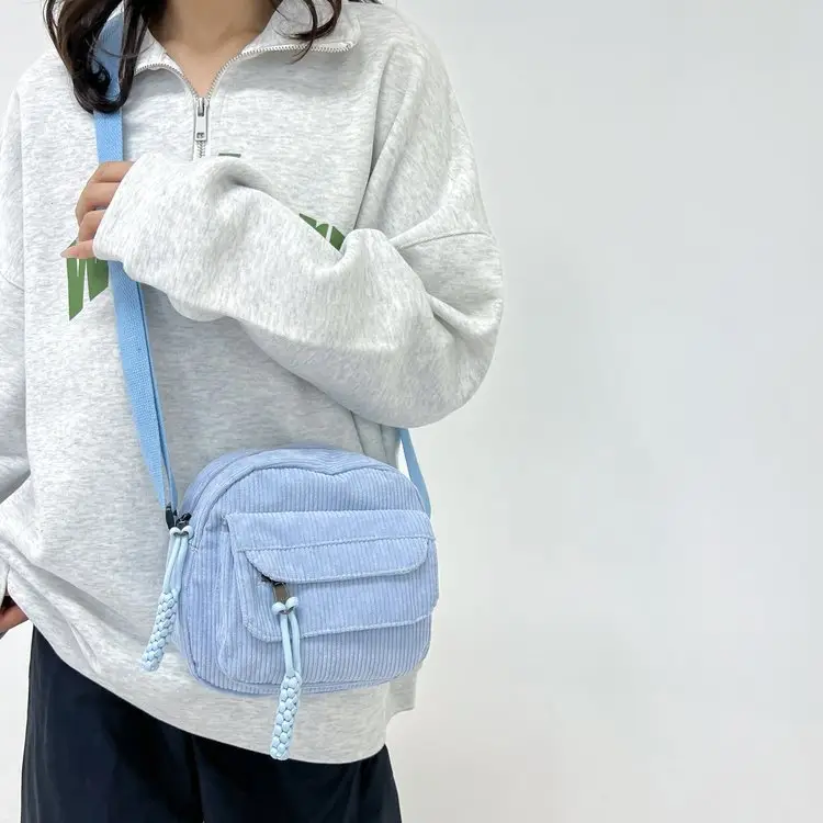 2024 Spring Corduroy Shoulder Messenger Bag Cream - Image 8