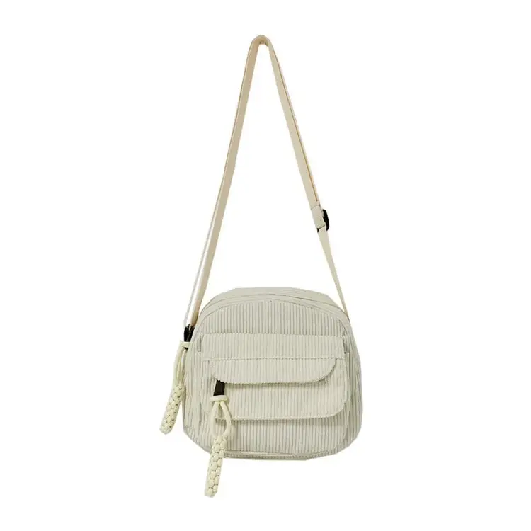 2024 Spring Corduroy Shoulder Messenger Bag Cream - Image 9