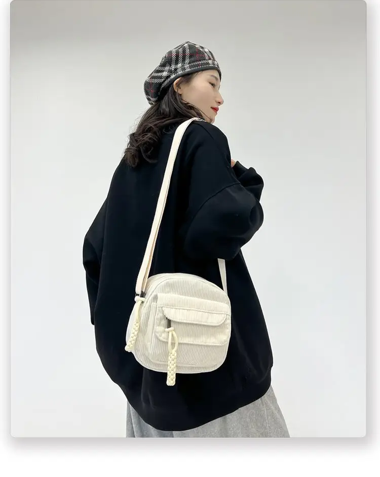 2024 Spring Corduroy Shoulder Messenger Bag Cream — feature 11
