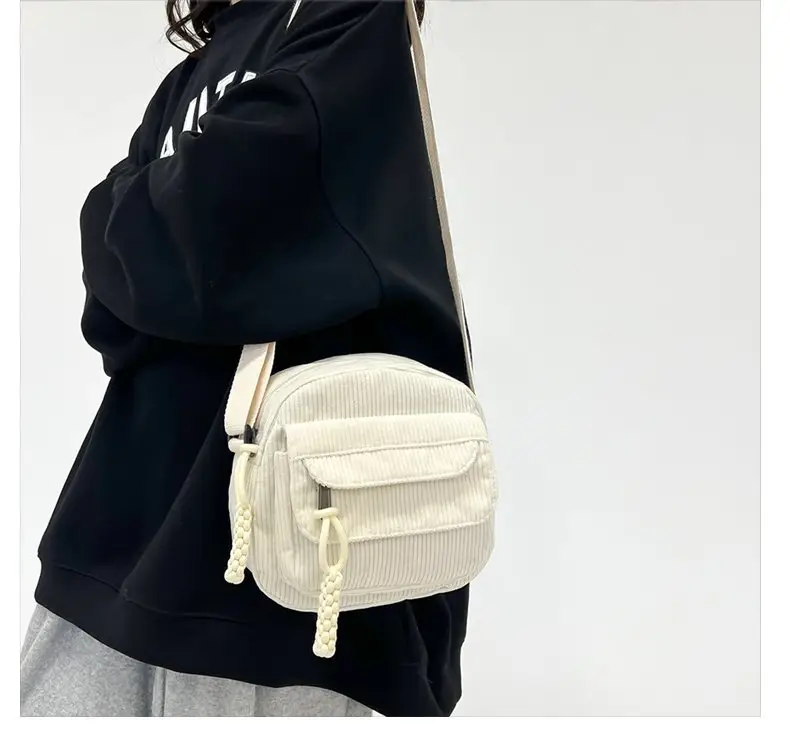 2024 Spring Corduroy Shoulder Messenger Bag Cream — feature 13