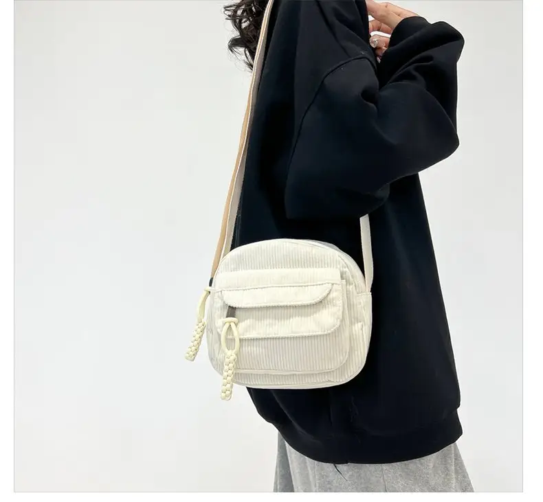 2024 Spring Corduroy Shoulder Messenger Bag Cream — feature 14